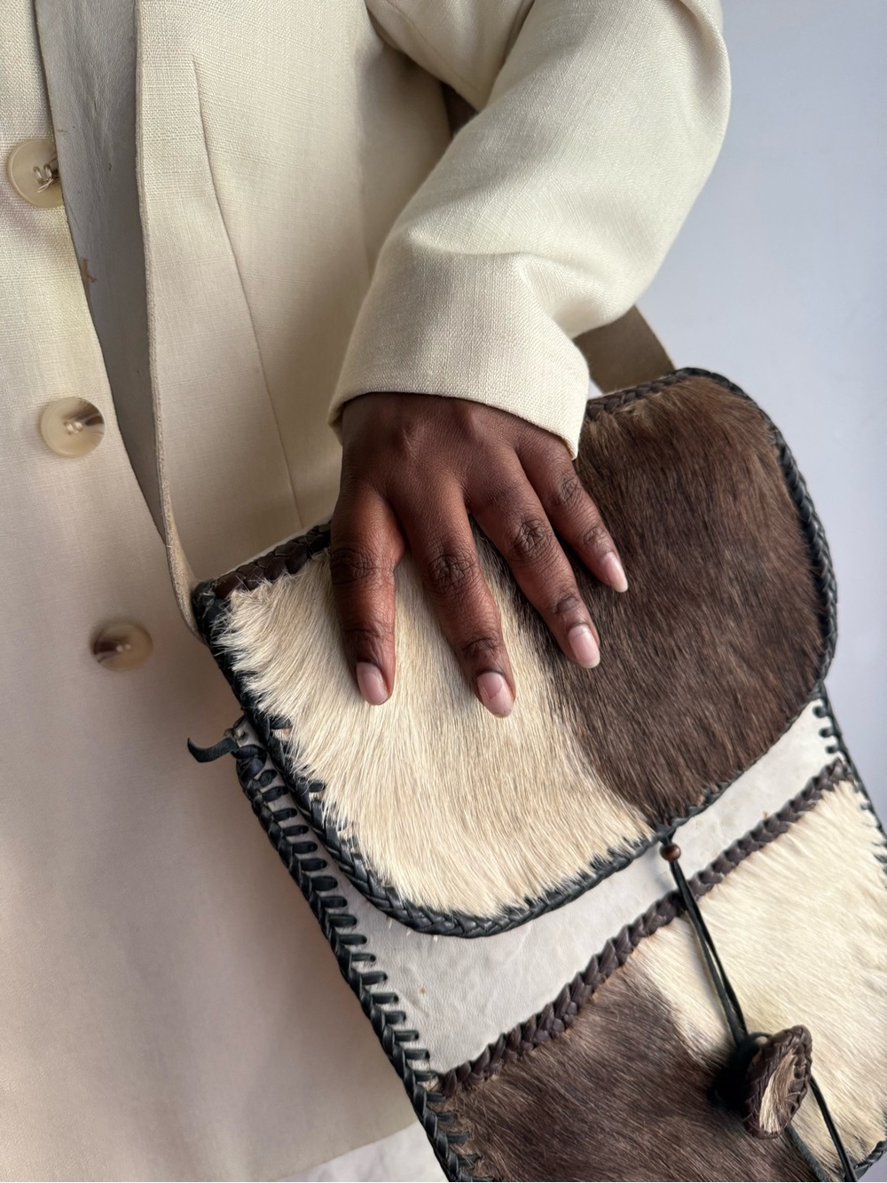Hair-On-Hide Leather Crossbody Bag Cowhide Whipstitched Western Saddle Bag